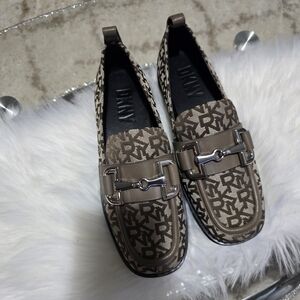 New DKNY Brown Monogram Loafers